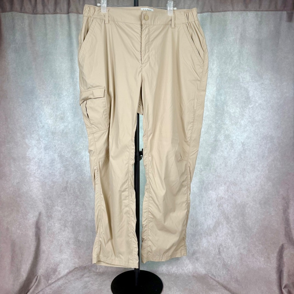 LL Bean Camp Pants Womens Large Petite Tan Khaki Cargo Hiking Gorpcore Granola